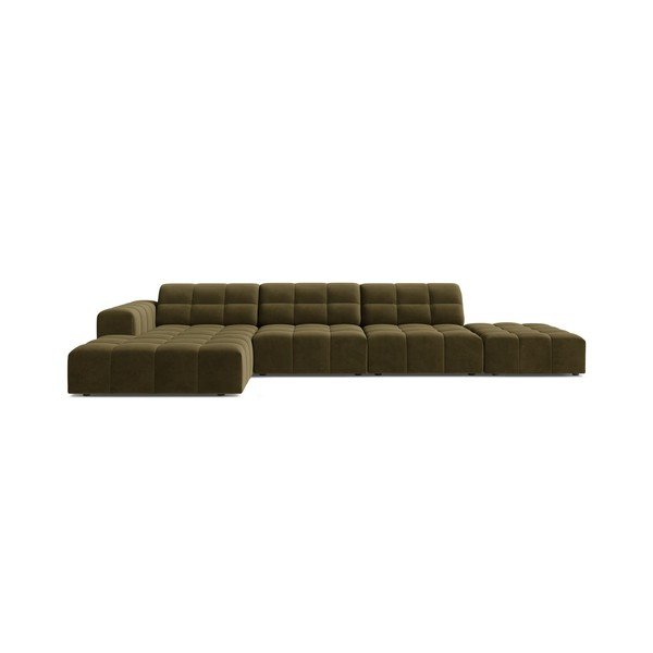 Khaki sametová rohová pohovka (levý roh/s lenoškou) Chicago – Cosmopolitan Design