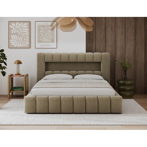 Světle hnědá čalouněná dvoulůžková postel s úložným prostorem s roštem 180x200 cm Lamica – ELTAP-image-1
