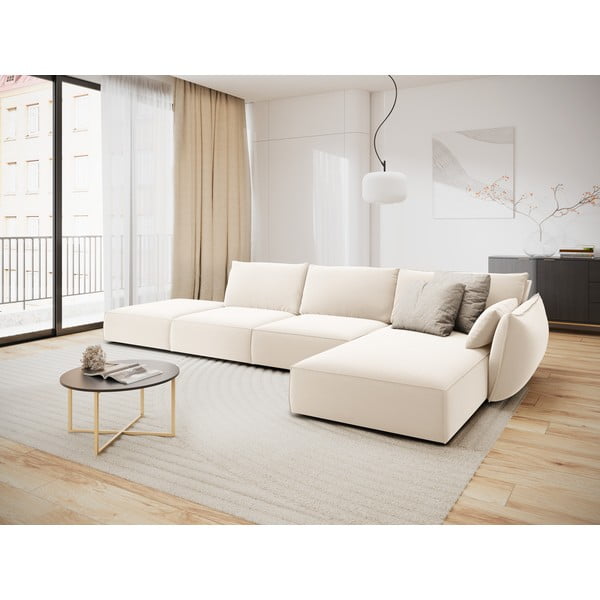 Béžová sametová rohová pohovka (pravý roh/s lenoškou) Vanda – Mazzini Sofas-image-1