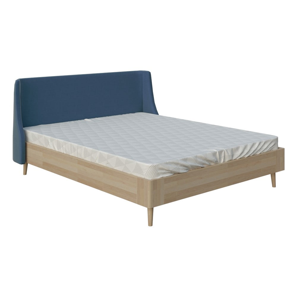 Modrá dvoulůžková postel ProSpánek Lagom Side Wood, 160 x 200 cm