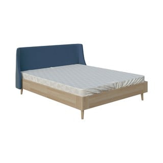 Modrá dvoulůžková postel ProSpánek Lagom Side Wood, 180 x 200 cm