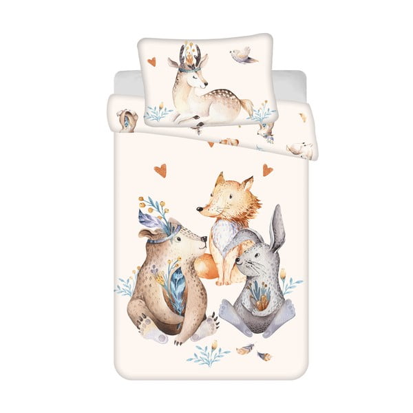 Béžové bavlněné dětské povlečení do postýlky 100x135 cm Animals "Woodland" – Jerry Fabrics