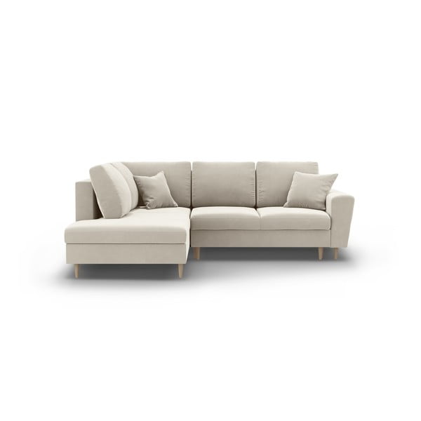 Béžová sametová rozkládací/s úložným prostorem rohová pohovka (levý roh/do L) Kyoto – Cosmopolitan Design