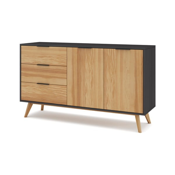 Černá/přírodní nízká komoda z borovicového dřeva 140x81 cm Lavis – Marckeric-image-2