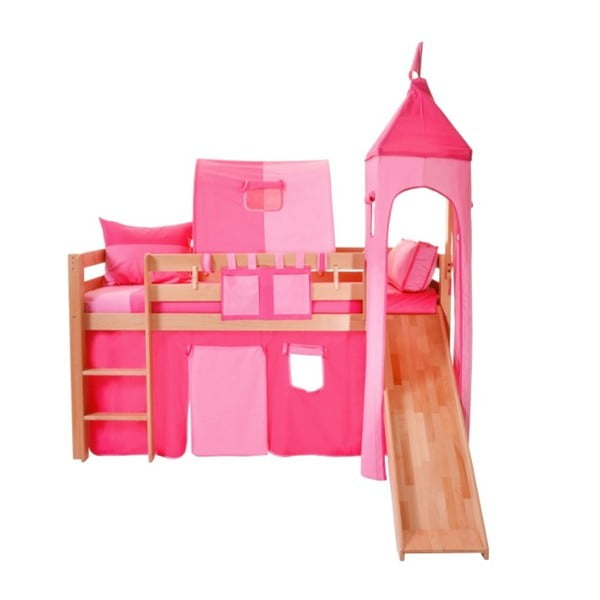 Růžový bavlněný hradní set pro dětské patrové postele Mobi furniture Luk a Tom 