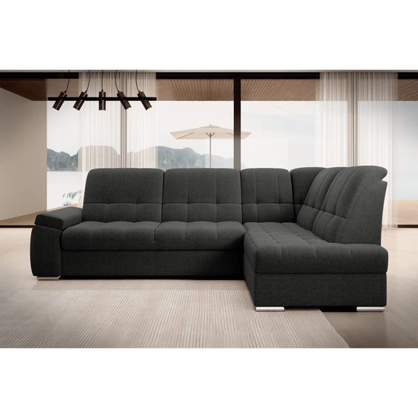 Tmavě šedá rozkládací/s úložným prostorem rohová pohovka (pravý roh/do L) Sado – ELTAP-image-3