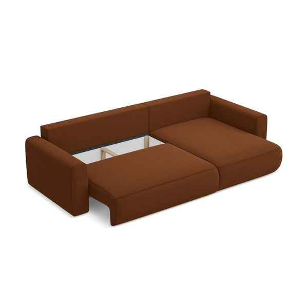 Sametová rozkládací/s úložným prostorem rohová pohovka v terakotové barvě (pravý roh/s lenoškou) Kapua – Makamii-image-3