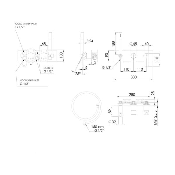 Matně černá podomítková sprchová baterie (3 výstupy) Spy – Sapho-image-3