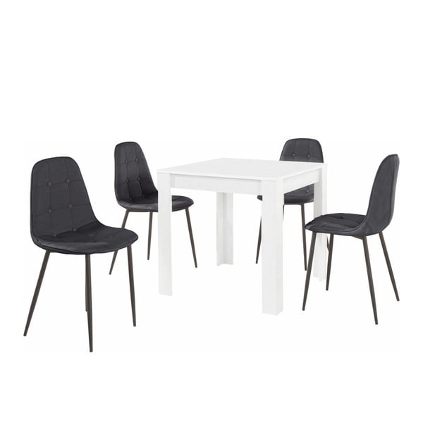 Set bílého jídelního stolu a 4 černých jídelních židlí Støraa Lori Lamar Duro