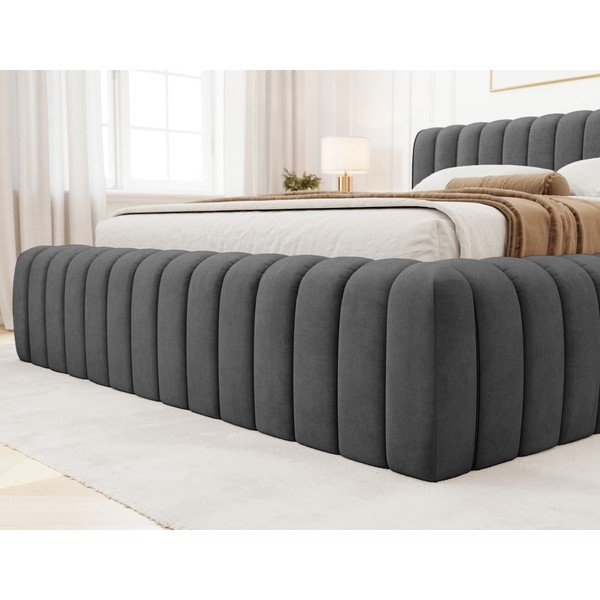 Tmavě šedá čalouněná dvoulůžková postel s úložným prostorem s roštem 180x200 cm Carilla – ELTAP-image-3