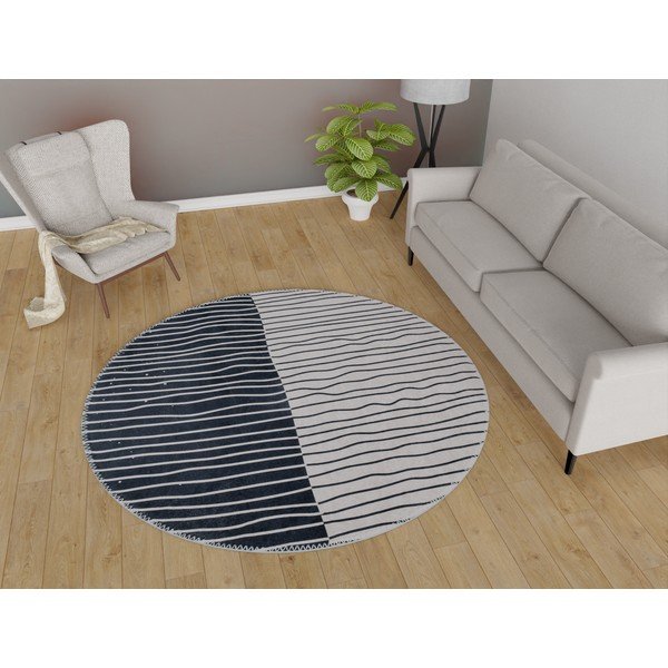 Černobílý pratelný kulatý koberec ø 120 cm Yuvarlak – Vitaus-image-1