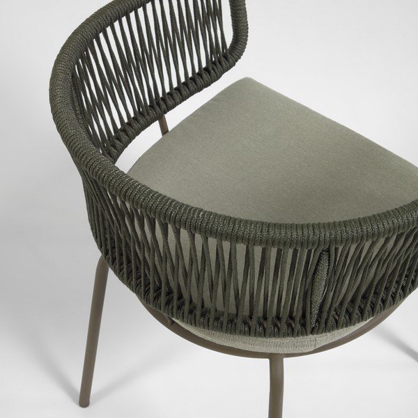 Zahradní židle s ocelovou konstrukcí a zeleným výpletem Kave Home Nadin-image-4