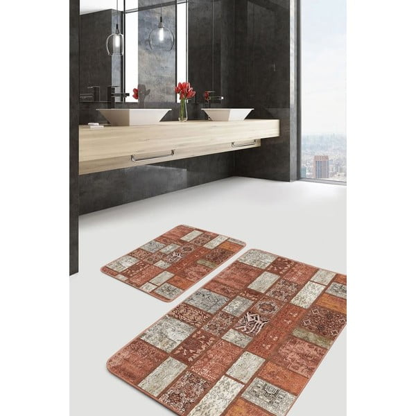 Hnědé sametové koupelnové předložky v sadě 2 ks 60x100 cm – Mila Home-image-1