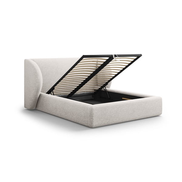 Světle šedá čalouněná dvoulůžková postel s úložným prostorem s roštem 160x200 cm Miley – Micadoni -image-2