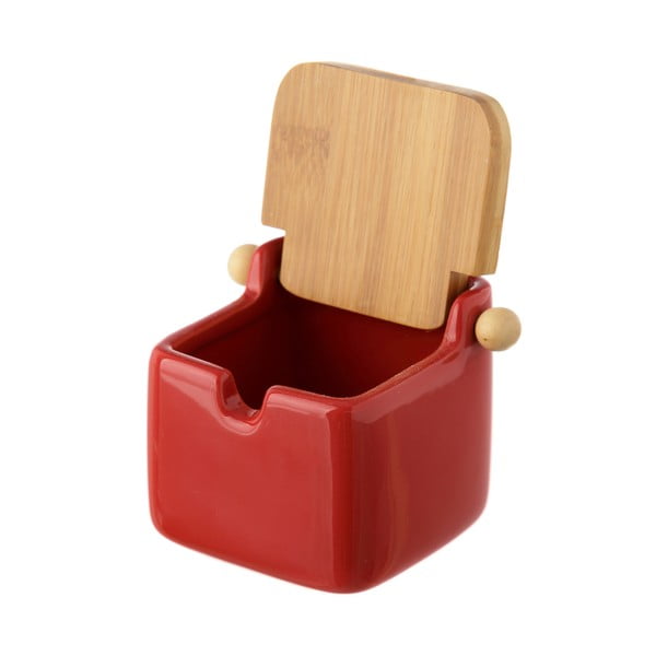 Červená kameninová dóza na sůl s bambusovým víkem Casa Selección, 250 ml-image-1