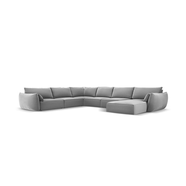 Světle šedá sametová rohová pohovka (levý roh/do "U") Vanda – Mazzini Sofas-image-2