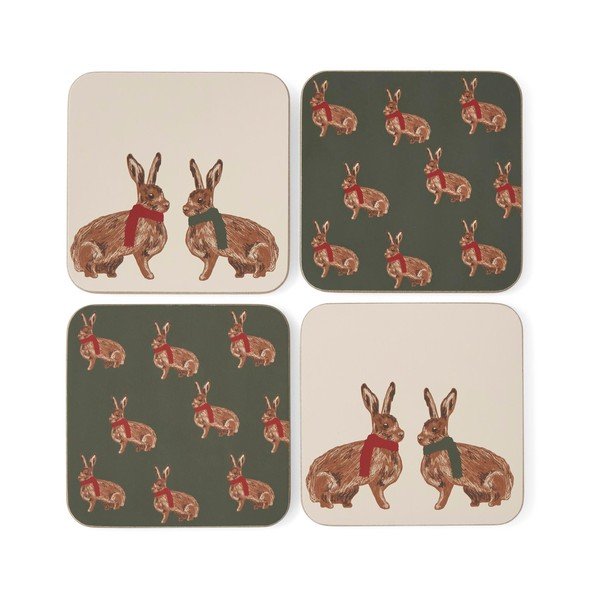 Červené/tmavě zelené korkové podtácky v sadě 4 ks Heritage Hare – Cooksmart ®