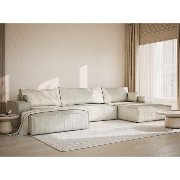 Krémová žinylková rozkládací/s úložným prostorem rohová pohovka (do "U") Kyoto – Maison de Rêve-image-1