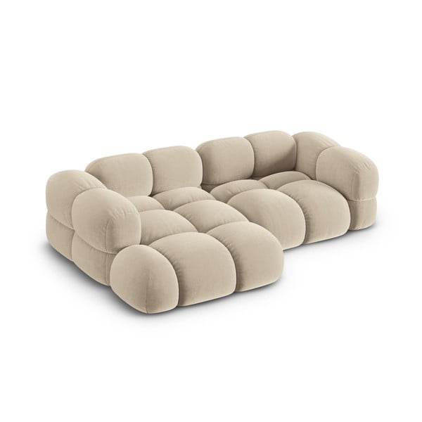 Béžová sametová rohová pohovka (levý roh/s lenoškou) Loretto – Cosmopolitan Design-image-2