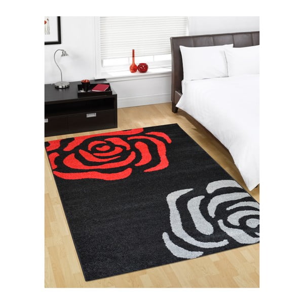 Koberec Flair Rugs Fleurs Black and Red, 200x285 cm