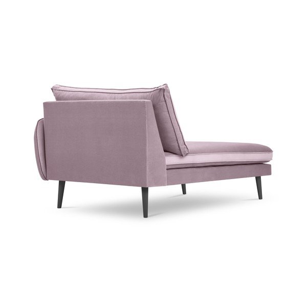 Světle růžová sametová lenoška s černými nohami Kooko Home Lento, pravý roh-image-2