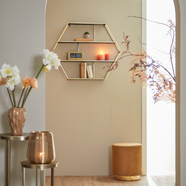 Sametový taburet ve zlaté a světle hnědé barvě Nadien – Light & Living-image-3