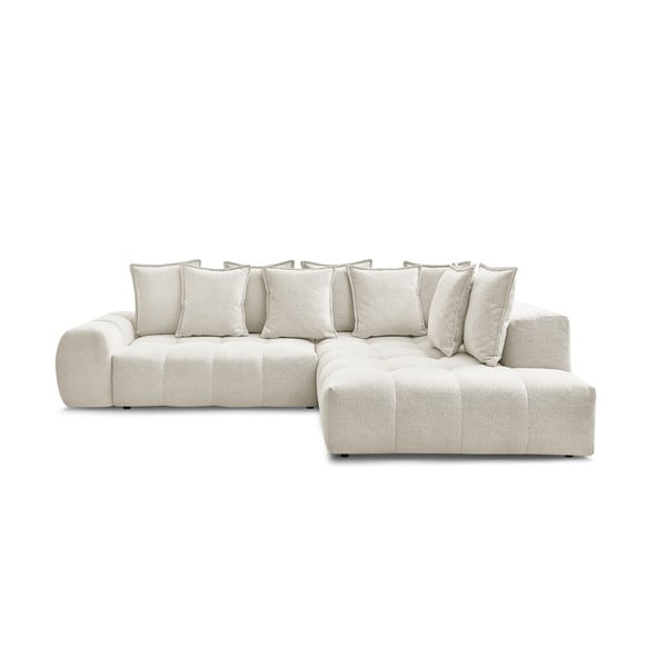 Bílá žinylková rozkládací/s úložným prostorem rohová pohovka (pravý roh/do L) Everest – Bobochic Paris