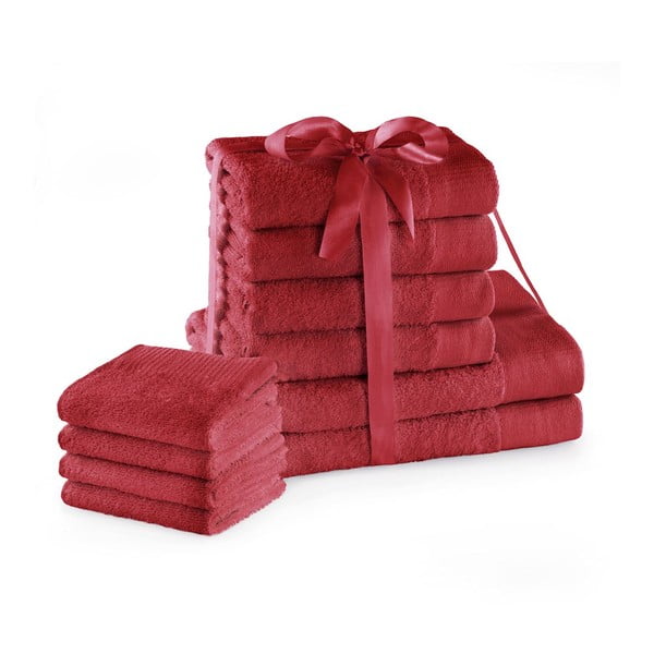 Červené froté bavlněné ručníky a osušky v sadě 10 ks Amari – Restilo