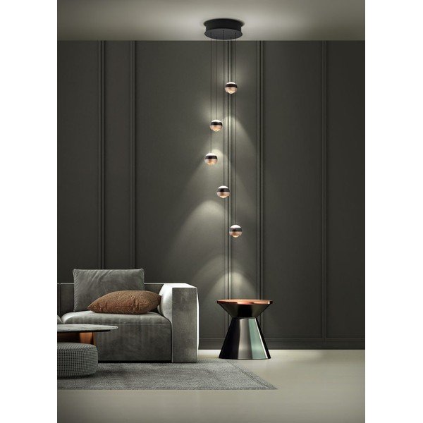 LED závěsné svítidlo s kovovým stínidlem ø 30 cm v černo-měděné barvě Orbit – Trio Select-image-1