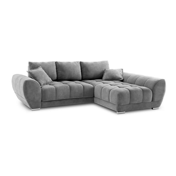 Šedá rozkládací rohová pohovka se sametovým potahem Windsor & Co Sofas Nuage, pravý roh-image-3