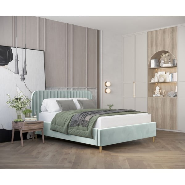 Čalouněná dvoulůžková postel v mentolové barvě s úložným prostorem s roštem 180x200 cm Noto – Maison de Rêve-image-1