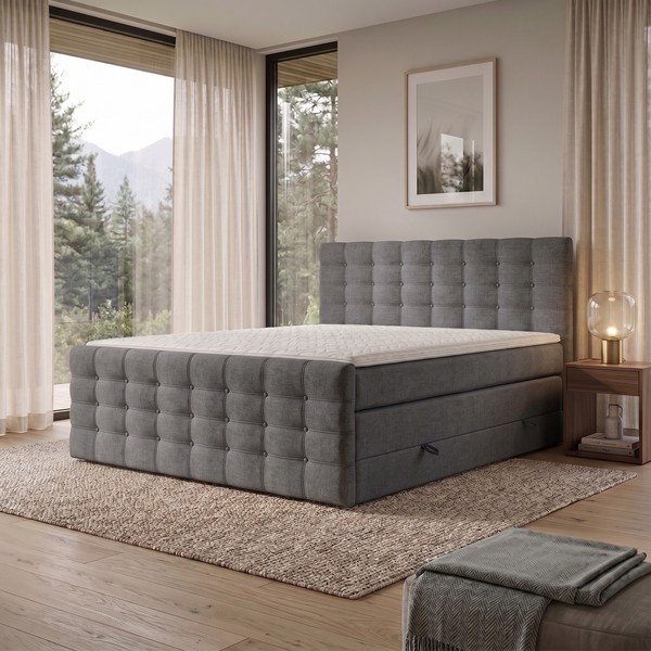 Šedá boxspring postel s úložným prostorem 200x200 cm Blend – Maison de Rêve-image-1