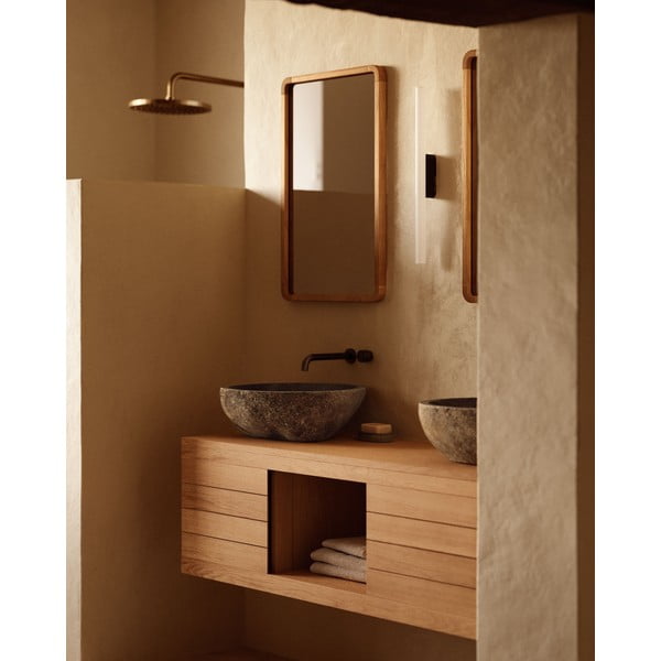 Nízká závěsná skříňka pod umyvadlo z teakového dřeva v přírodní barvě 120x40 cm Yenit – Kave Home-image-3