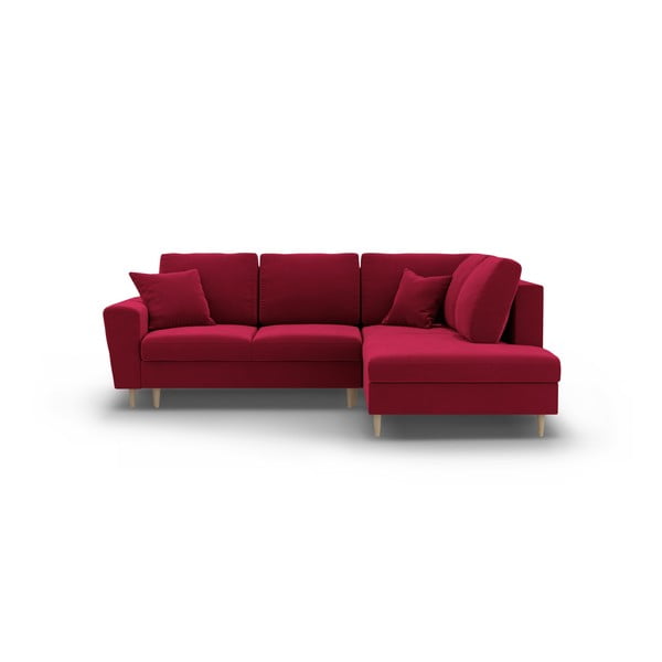Červená sametová rozkládací/s úložným prostorem rohová pohovka (pravý roh/do L) Kyoto – Cosmopolitan Design