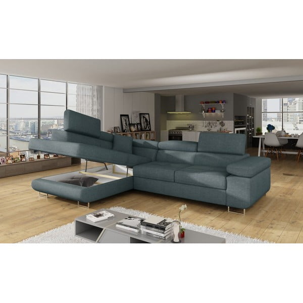 Modrá rozkládací/s úložným prostorem rohová pohovka (levý roh/do L) Anton – ELTAP-image-4