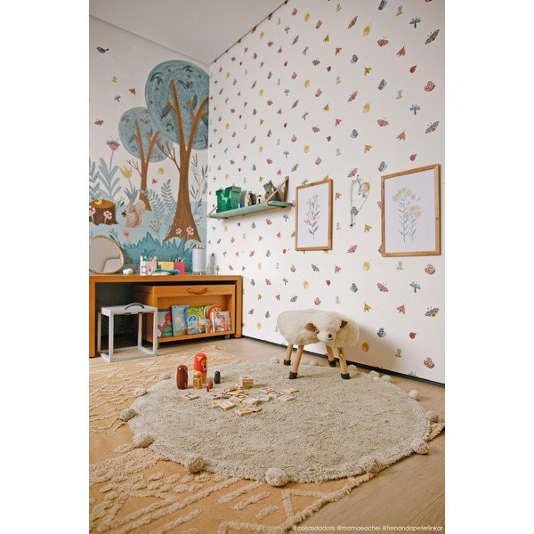 Světle zelený pratelný ručně tkaný bavlněný dětský koberec ø120 cm Bubbly Olive – Lorena Canals-image-3