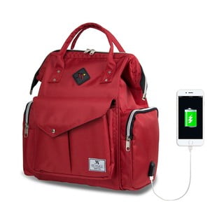 Červený batoh pro maminky s USB portem My Valice HAPPY MOM Baby Care Backpack