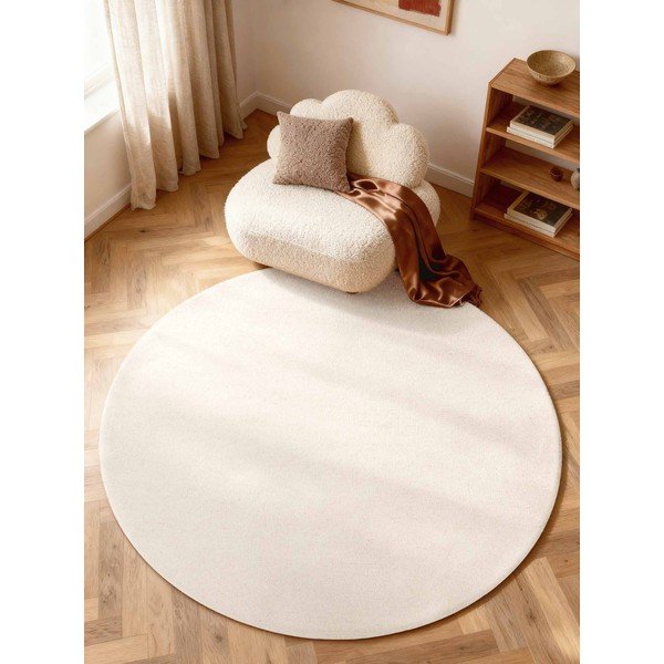 Krémový ručně tkaný vlněný kulatý koberec ø 160 cm Puristic Knots – Elle Decoration-image-1