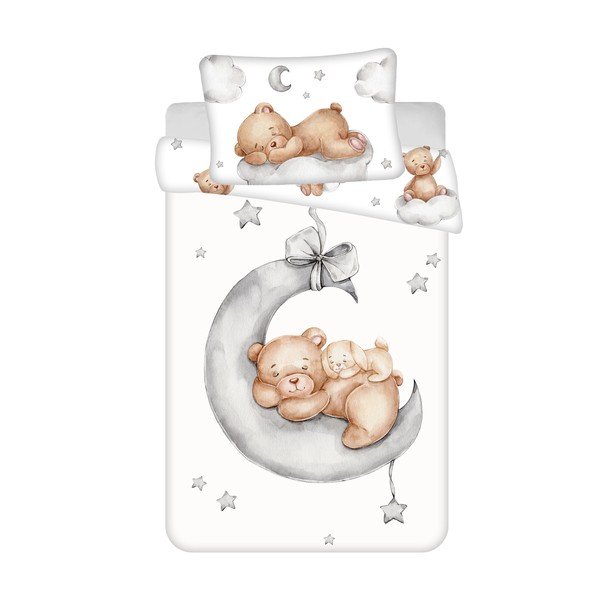 Bílé bavlněné dětské povlečení do postýlky 100x135 cm Teddy Bear "Ribbon" – Jerry Fabrics