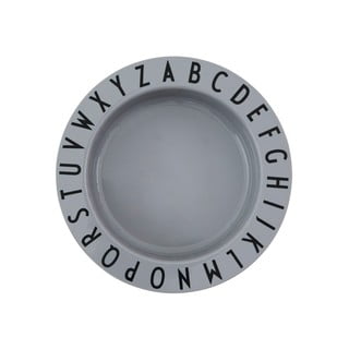 Šedý dětský hluboký talíř Design Letters Eat & Learn, ø 15,5 cm