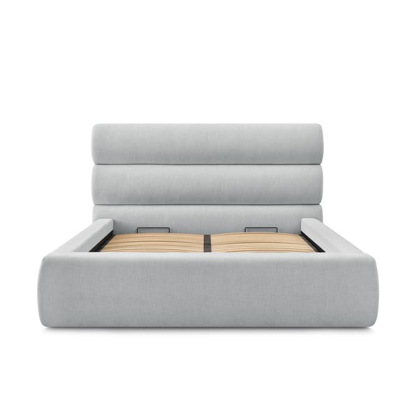 Světle šedá čalouněná dvoulůžková postel s úložným prostorem s roštem 160x200 cm Jagna – Bobochic Paris-image-3