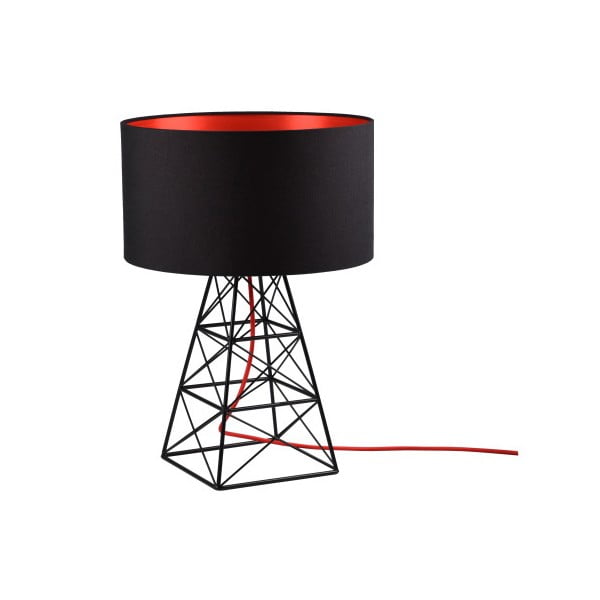 Černá stolní lampa s červeným kabelem Filament Style Pylon