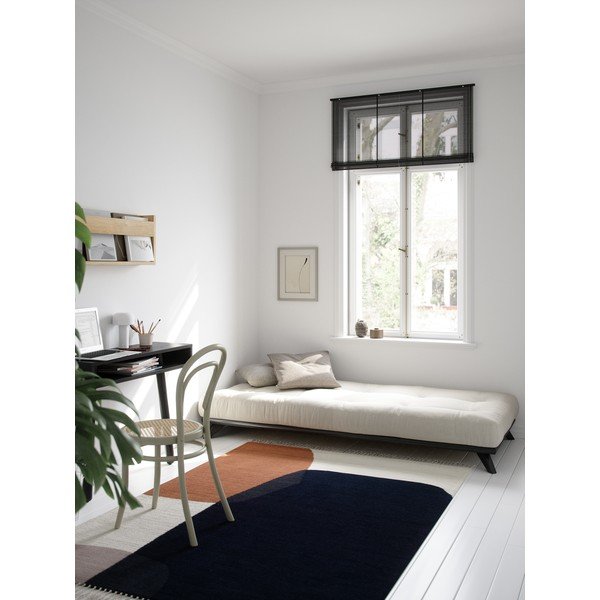 Černá jednolůžková postel z masivního borovicového dřeva s matrací Karup Design Senza Double, 90 x 200 cm-image-3