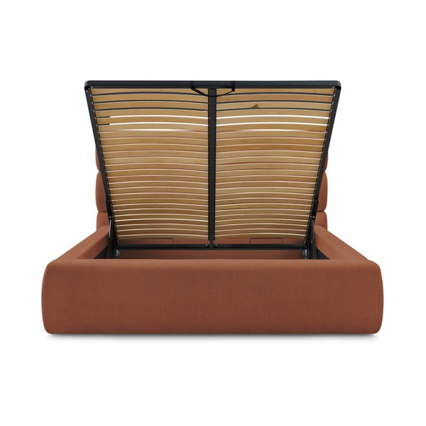 Oranžová čalouněná dvoulůžková postel s úložným prostorem s roštem 160x200 cm Jagna – Bobochic Paris-image-4