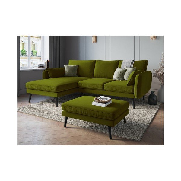Zelená sametová podnožka s černými nohami Kooko Home Lento-image-4