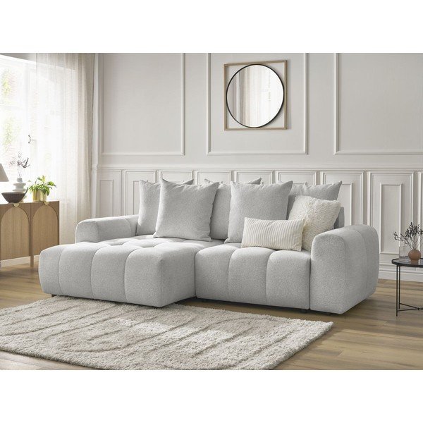 Světle šedá žinylková rozkládací/s úložným prostorem rohová pohovka (levý roh/s lenoškou) Roxelane – Bobochic Paris-image-3