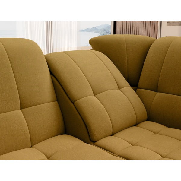 Žlutá sametová rozkládací/s úložným prostorem rohová pohovka (pravý roh/do L) Sado – ELTAP-image-1