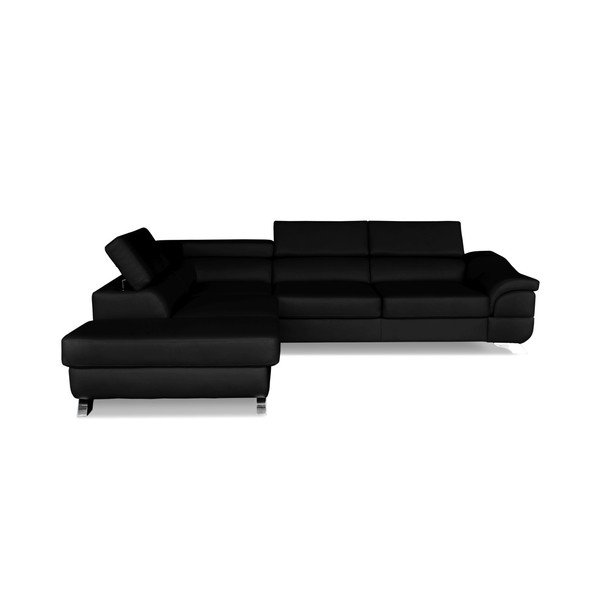 Černá kožená rohová rozkládací pohovka Windsor & Co. Sofas Omnikron, levý roh