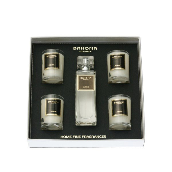 Sada 4 svíček a pokojového spreje s vůní květin a hřebíčku Bahoma London, 10 hodin hoření
