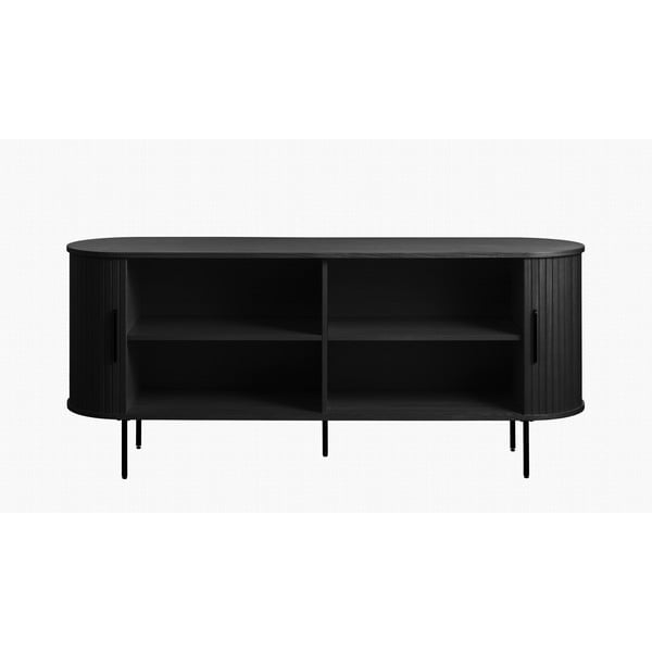 Černá nízká komoda v dekoru dubu s posuvnými dveřmi 76x180 cm Nola – Unique Furniture-image-4
